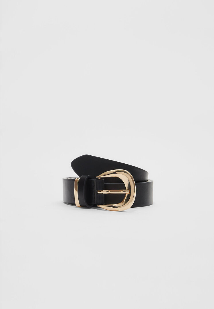 Stradivarius Curea Cu Detaliu Metalic Negru 90