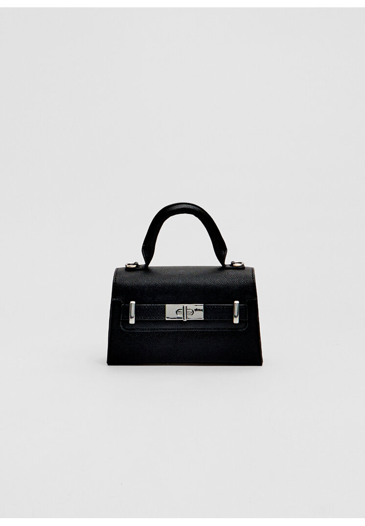 Stradivarius Mini-Geantă Crossbody Cataramă Negru Os