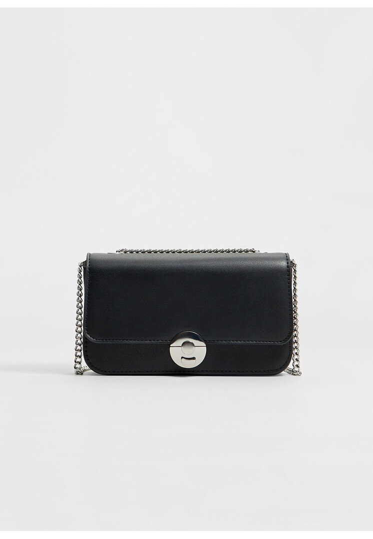 Stradivarius Geantă Crossbody Basic Cu Lanț Negru Os