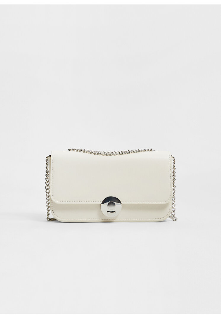 Stradivarius Geantă Crossbody Basic Cu Lanț Ecru Os