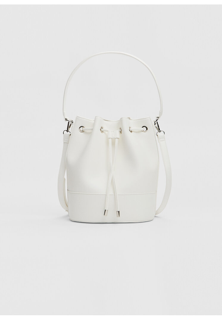 Stradivarius Geantă Crossbody Bucket Cu Detalii Metalice Alb Os