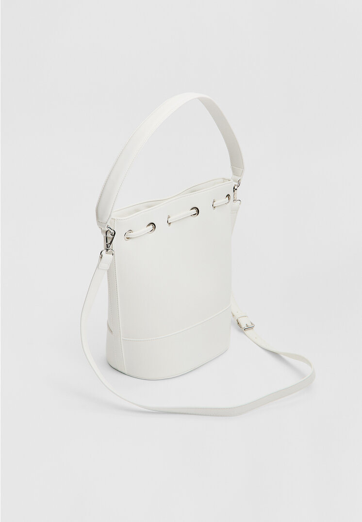 Stradivarius Borsa a tracolla a secchiello con dettagli in metallo  Bianco OS