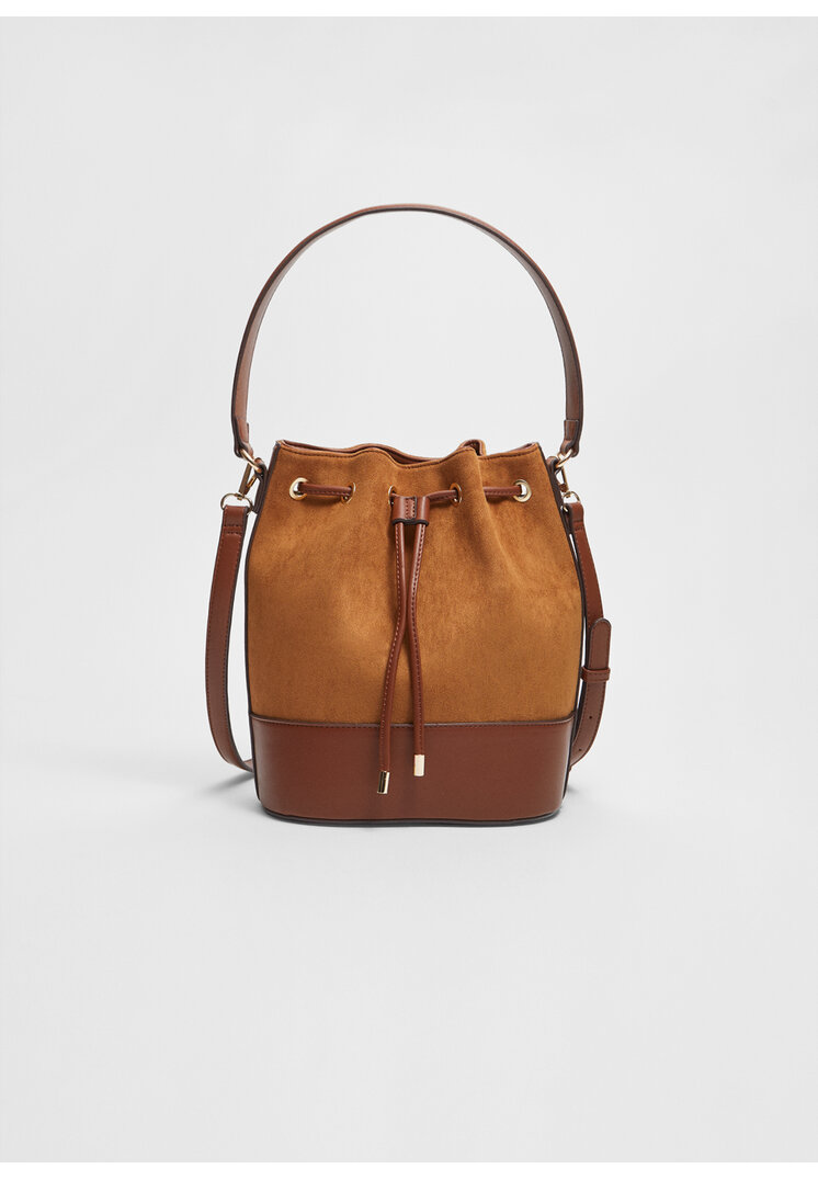 Stradivarius Geantă Crossbody Bucket Cu Detalii Metalice Ocru Os
