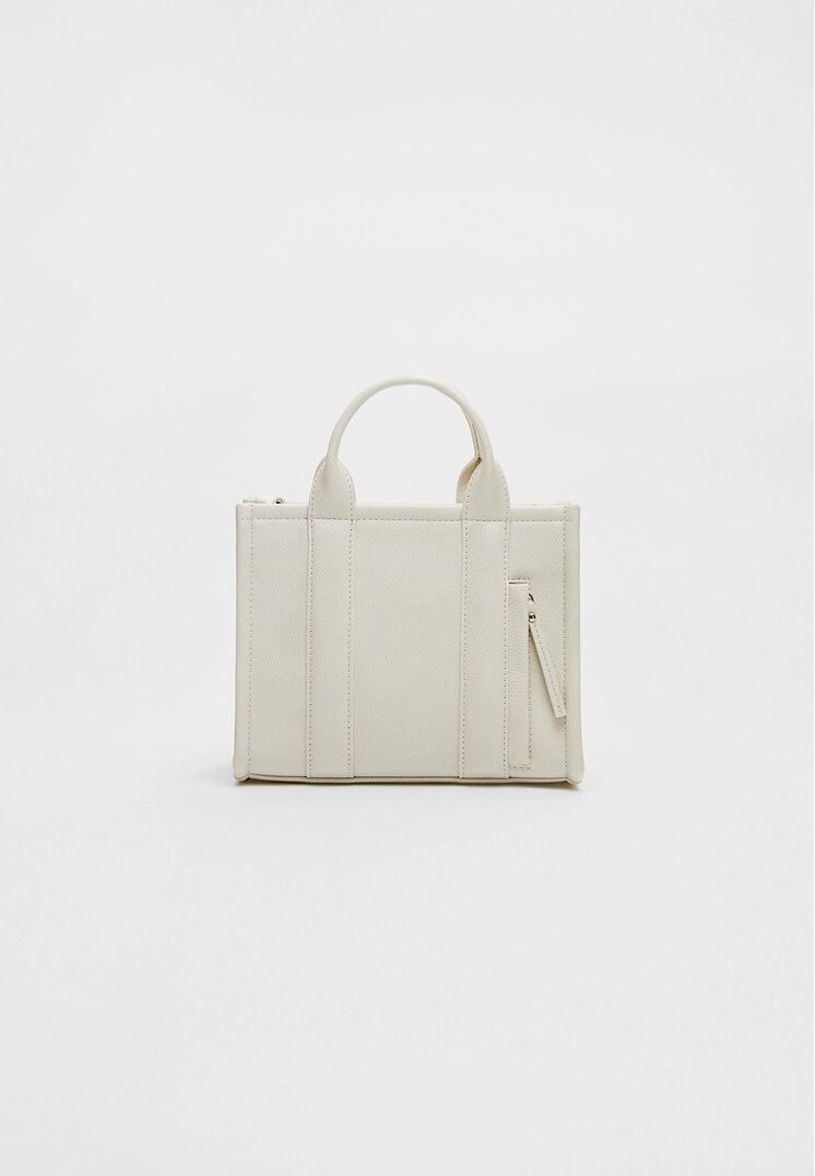 Stradivarius Geantă Tote Mini Din Imitație De Piele Ecru Os