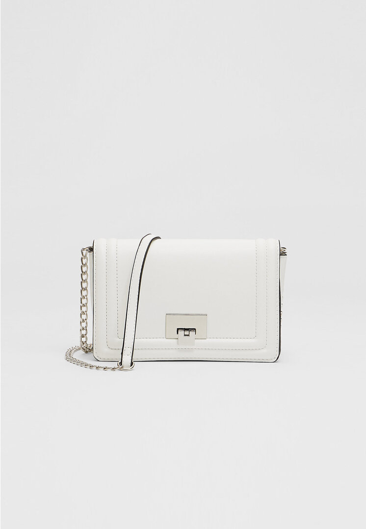 Stradivarius Geantă Crossbody Cu Sistem De Închidere Metalic Alb Os
