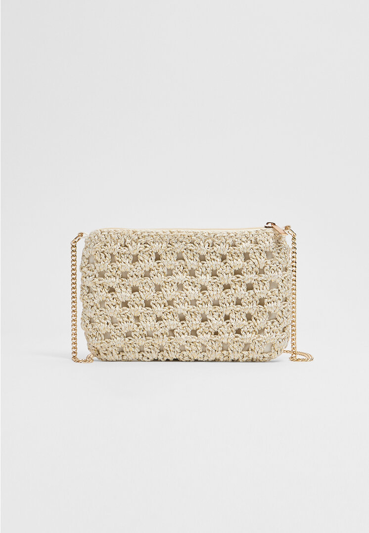 Stradivarius Geantă Pouch Din Croșet Ecru Os