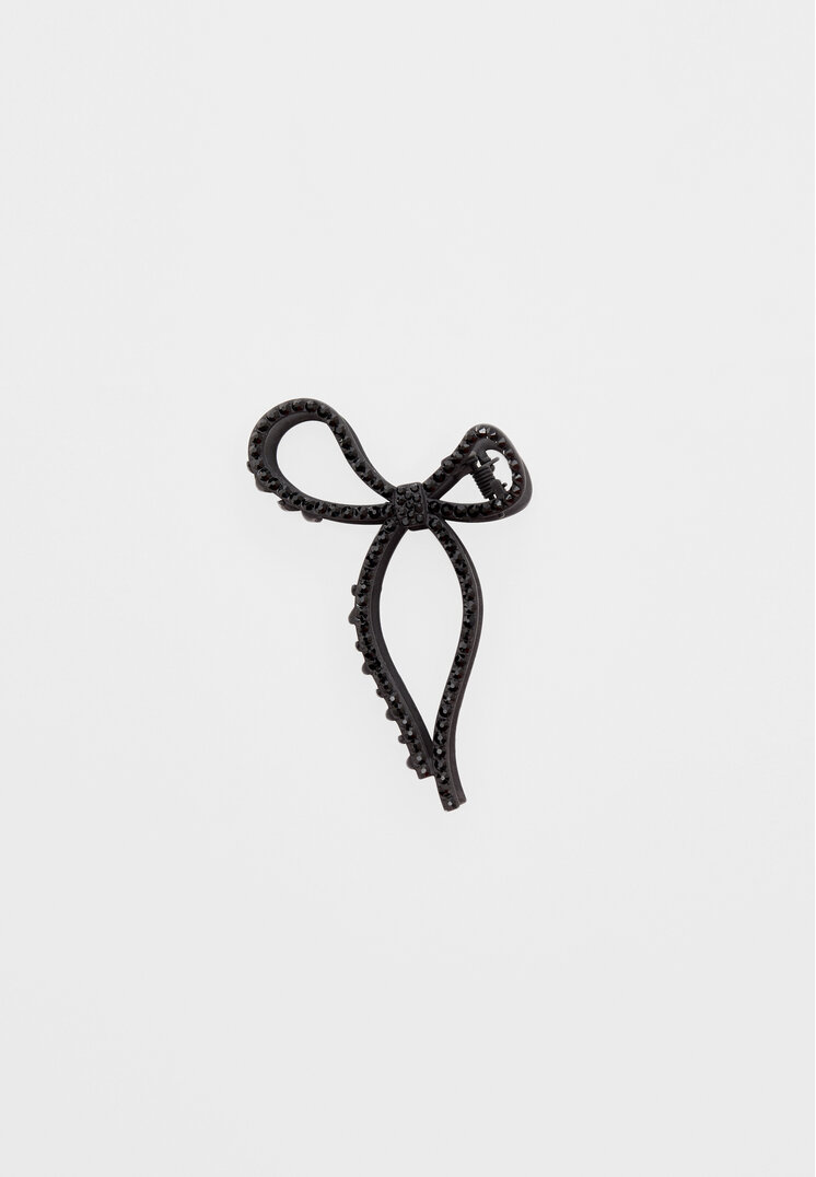 Stradivarius Clamă De Păr Cu Fundă Și Detalii Strălucitoare Negru Os