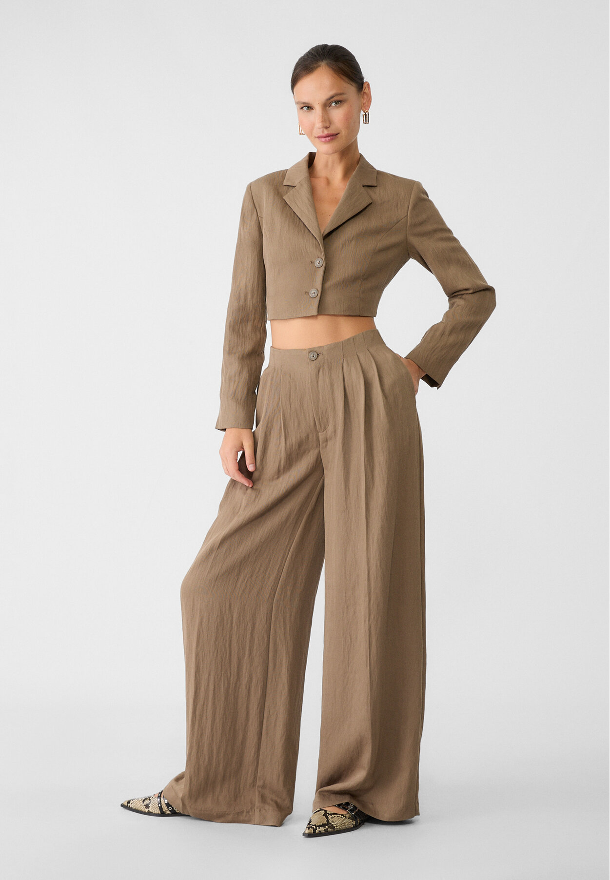 New Look LEAF PRINT PALAZZO - Broek - green pattern/groen gemêleerd