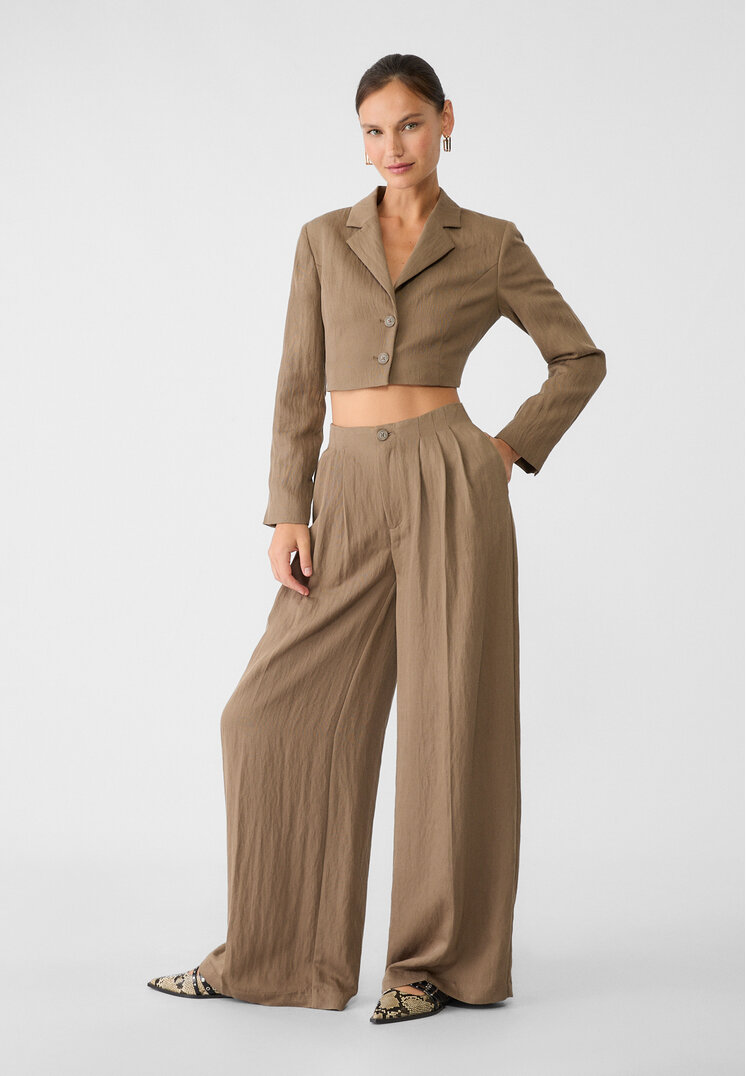 Stradivarius Pantaloni Palazzo Cu Pense Maro 38