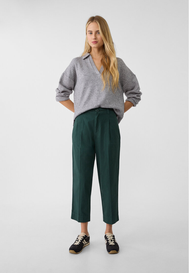 Stradivarius Pantaloni Carrot Cu Pense Verde Închis 36