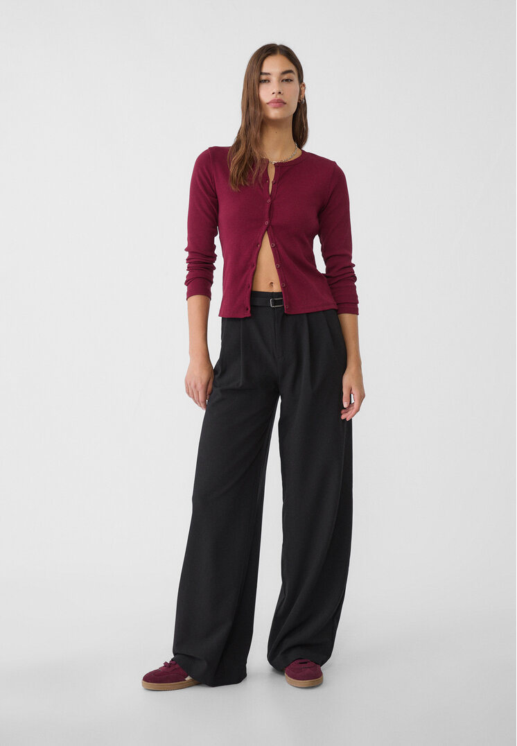 Stradivarius Pantaloni Eleganți Largi Cu Cataramă Negru 44