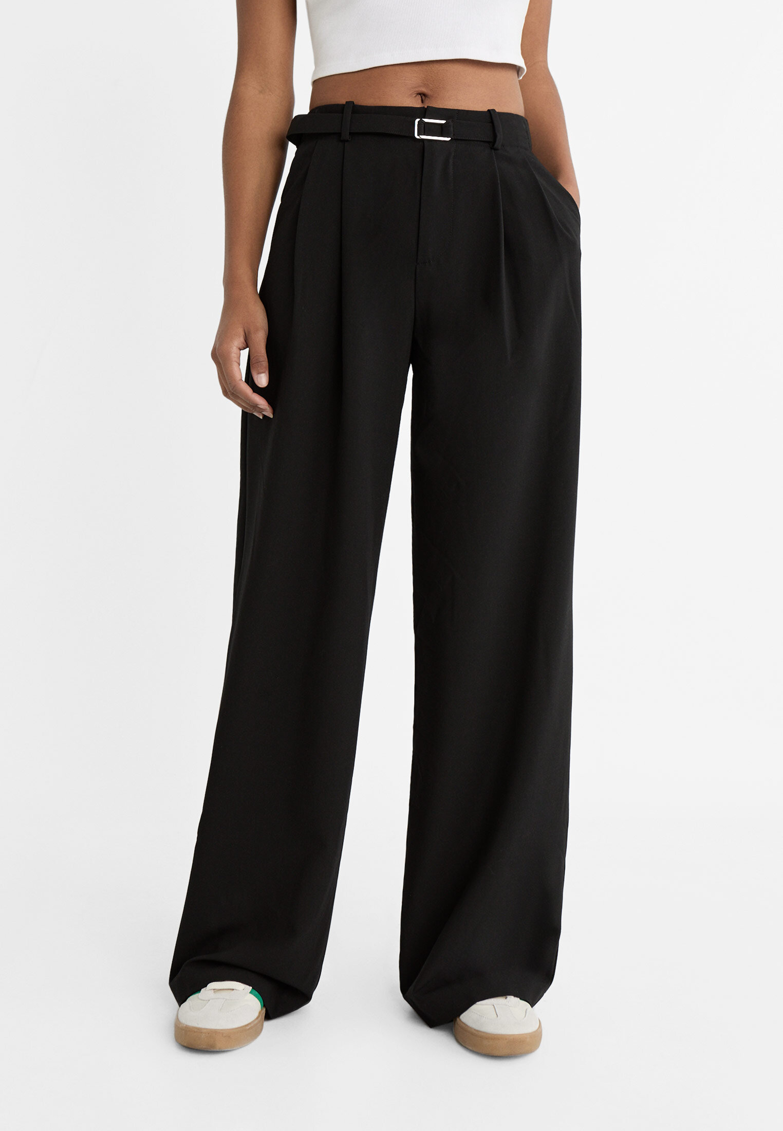 Smart wide-leg trousers with buckle detail