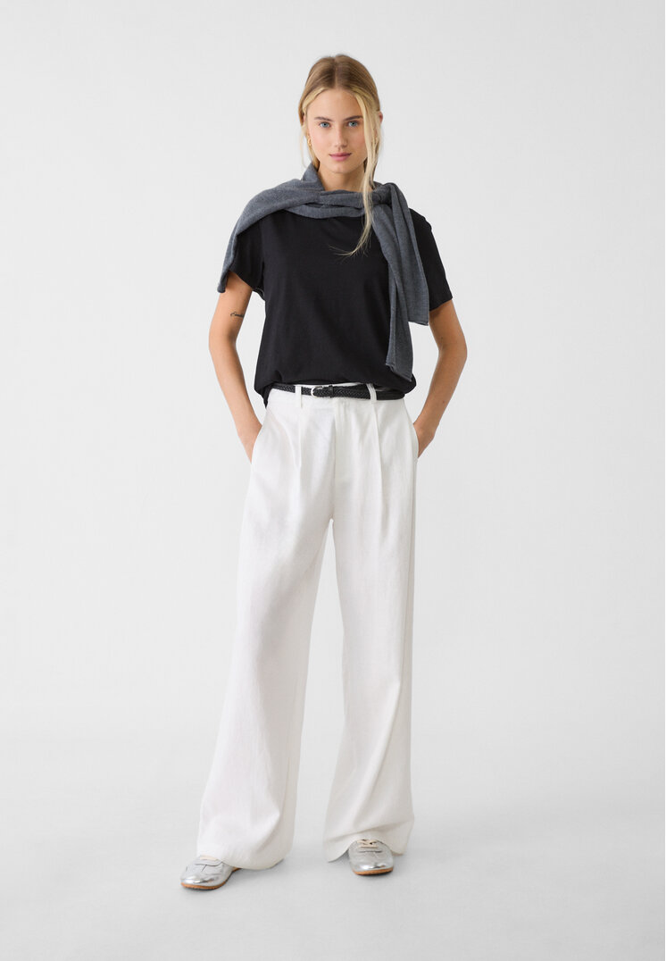Stradivarius Pantaloni Cu In Și Curea Ecru 32