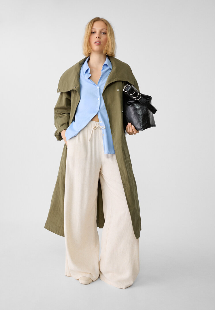 Stradivarius Pantaloni Largi Cu Betelie Elastică Și In Piatră S