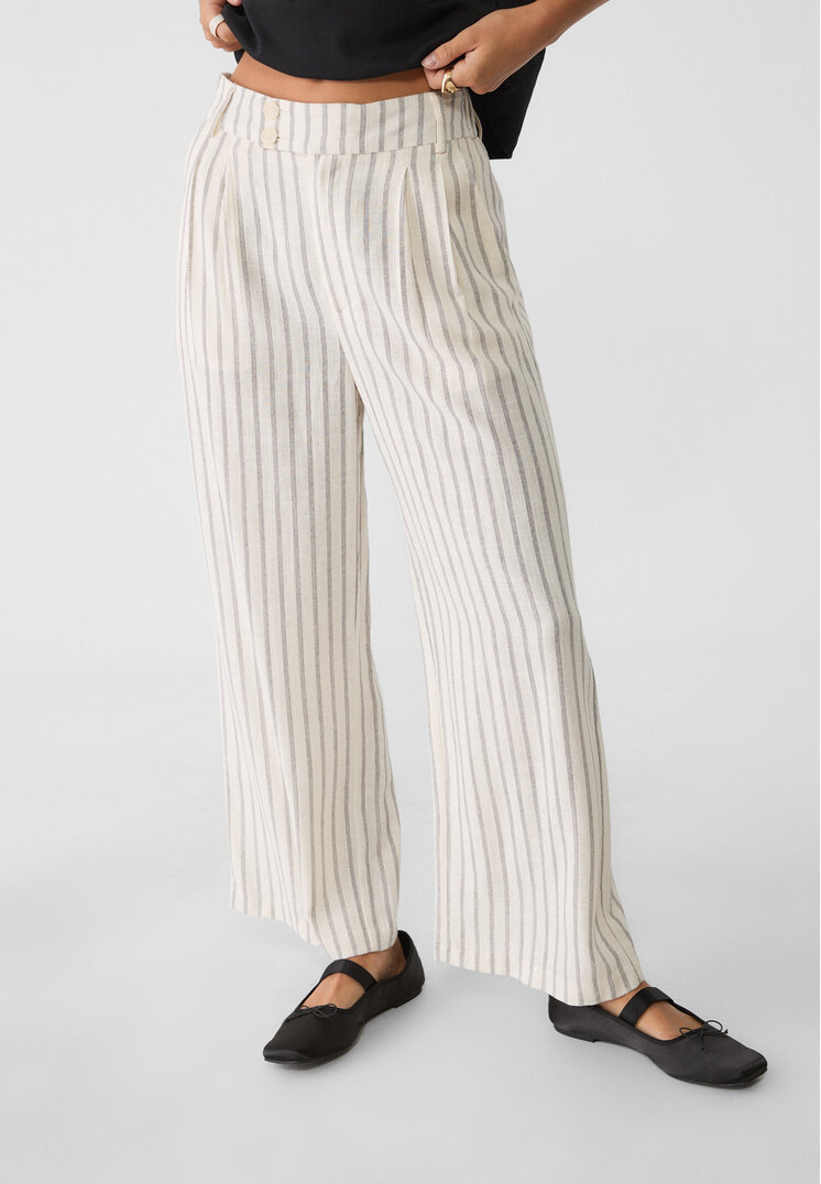 Stradivarius Pantaloni culotte a righe in misto lino Ecru 44