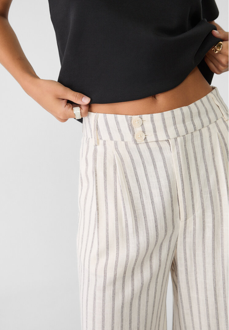 Stradivarius Pantaloni culotte a righe in misto lino Ecru 44