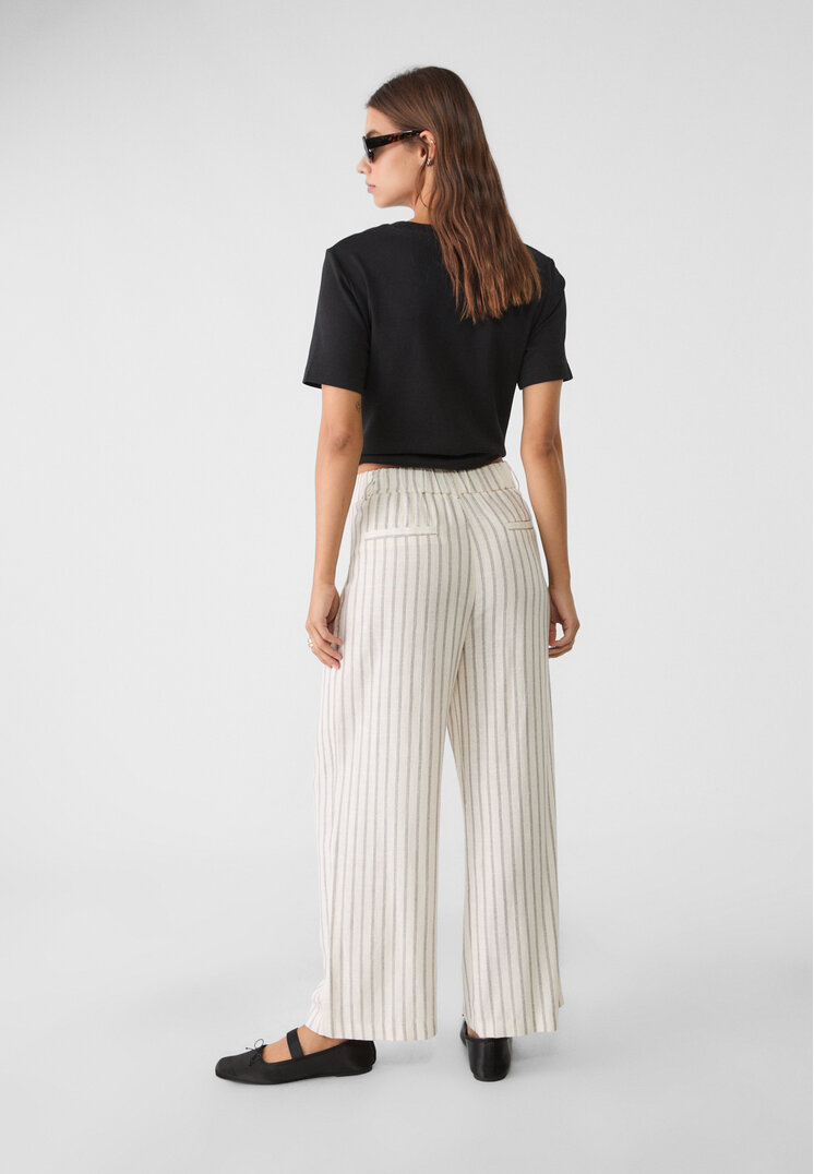 Stradivarius Pantaloni culotte a righe in misto lino Ecru 44