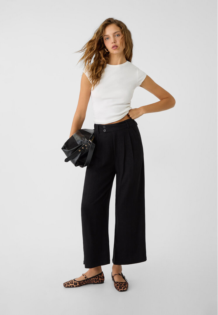 Stradivarius Pantaloni Culotte Cu In Negru 40