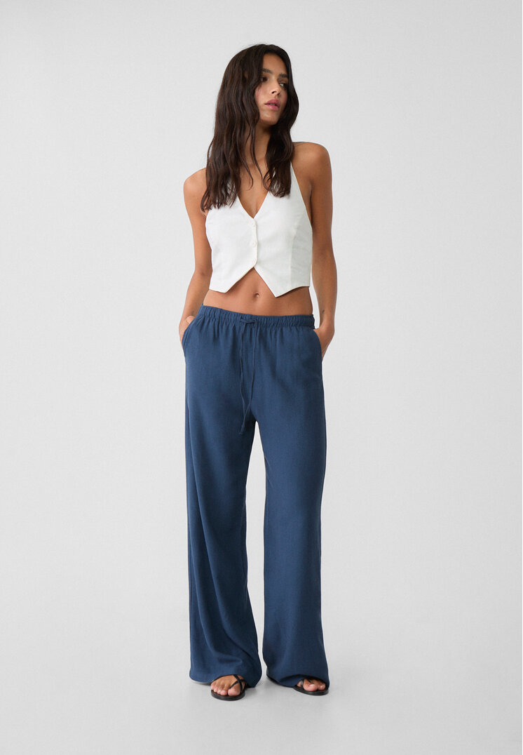 Stradivarius Pantaloni Fluizi Cu In Bleumarin L