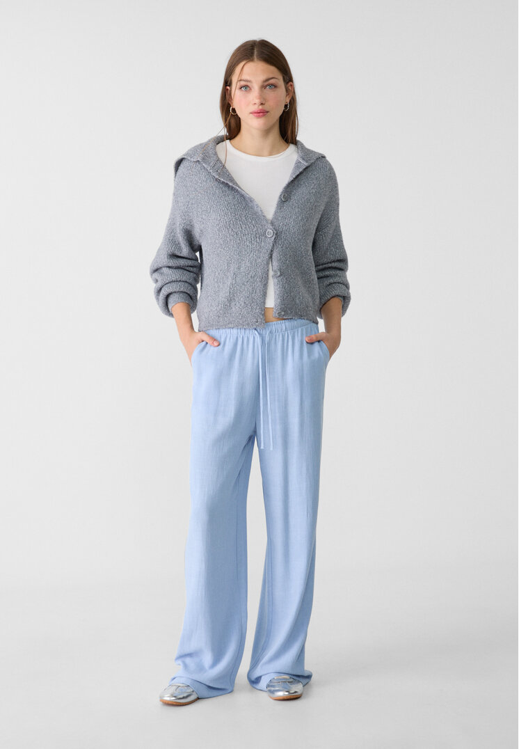 Stradivarius Pantaloni Fluizi Cu In Azuriu Xl