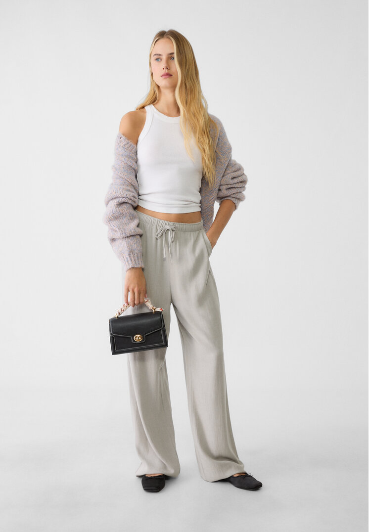 Stradivarius Pantaloni Fluizi Cu In Gri S
