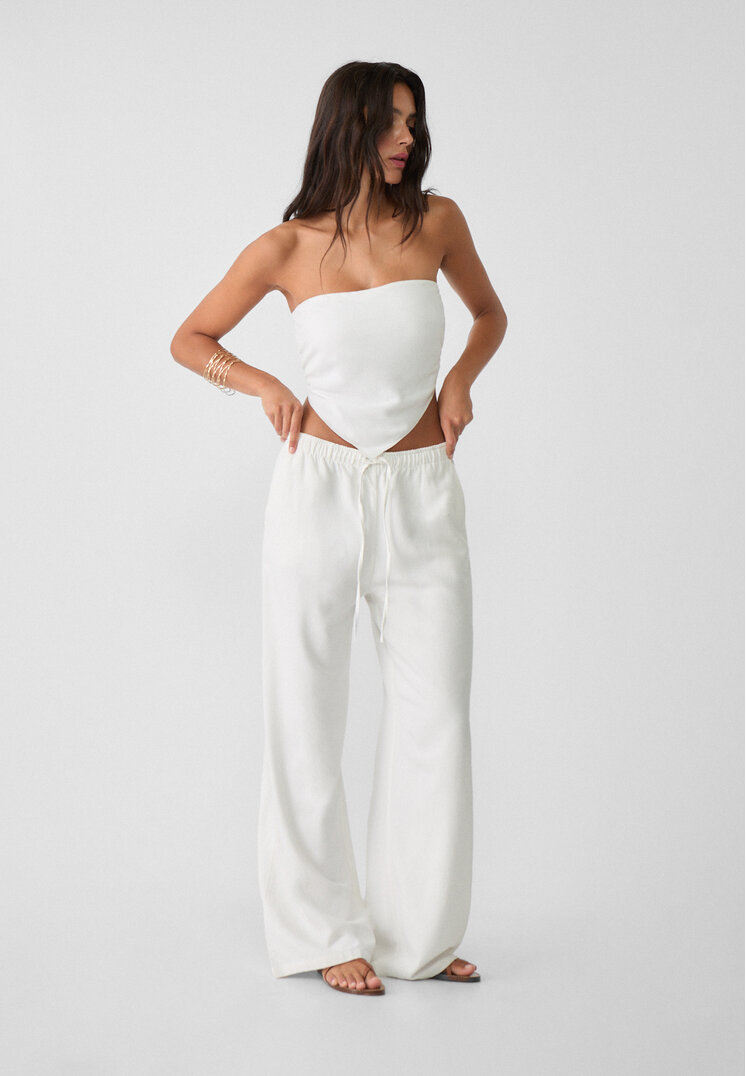 Stradivarius Pantaloni Lungi Vaporoși Cu In Ecru L