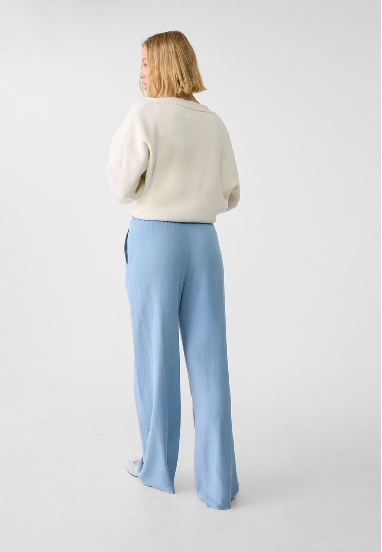 Stradivarius Loose-fitting linen blend trousers  Blue XL