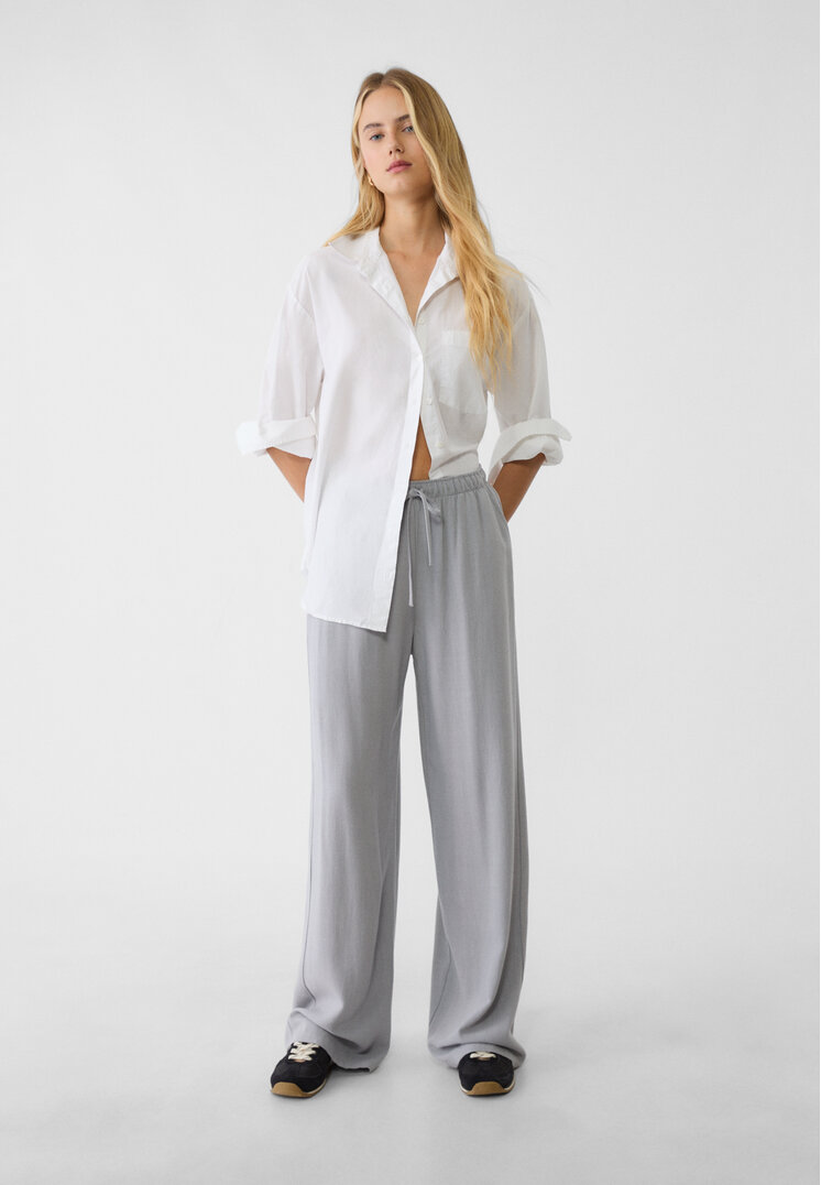 Stradivarius Pantaloni Lungi Vaporoși Cu In Gris Amestec Xl