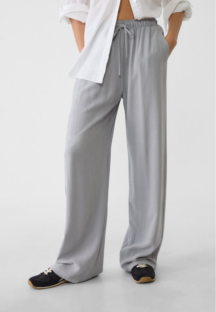 Stradivarius Loose-fitting linen blend trousers  Grey melange XL