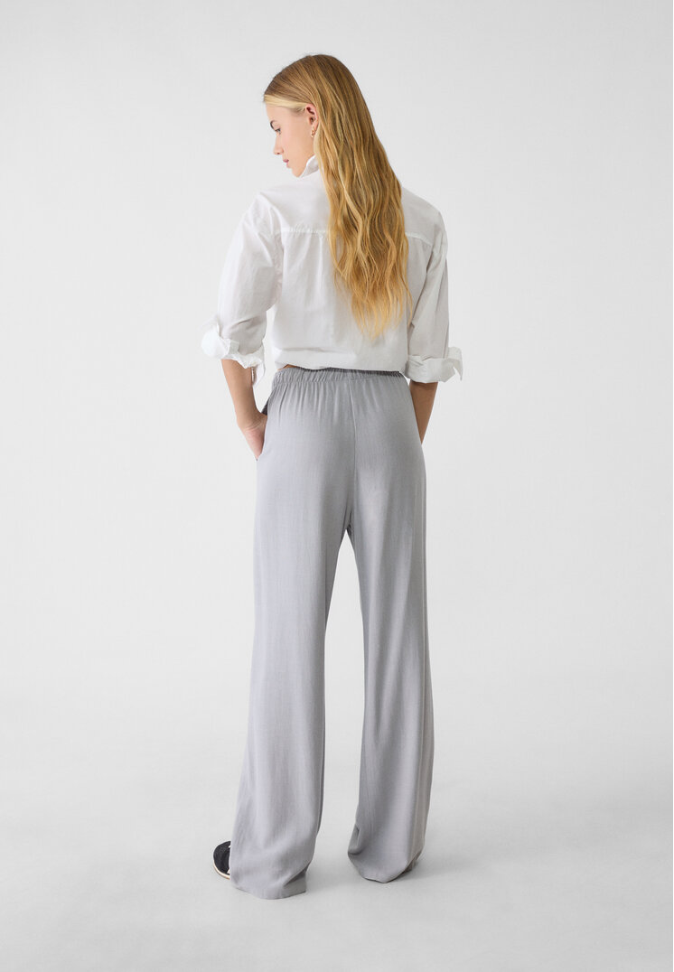 Stradivarius Loose-fitting linen blend trousers  Grey melange XL