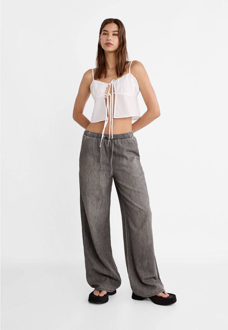 Stradivarius Pantaloni Lungi Fluizi Din Denim Denim Negru S