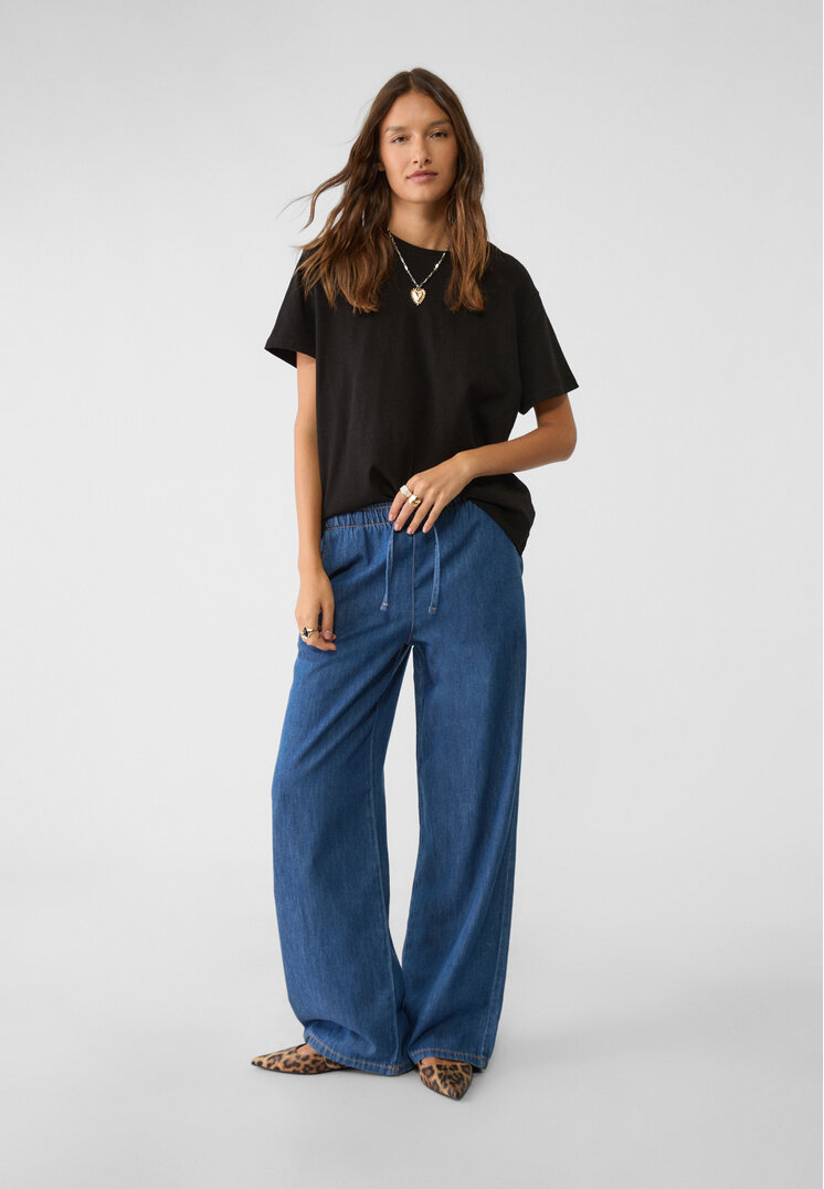 Stradivarius Pantaloni Lungi Fluizi Din Denim Denim Albastru Închis Mediu M