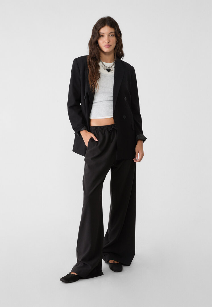 Stradivarius Pantaloni Lungi Eleganți Fluizi Negru M