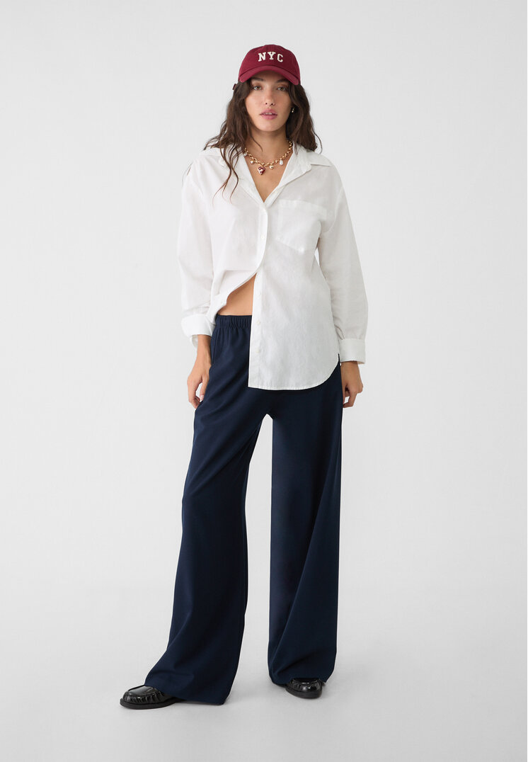 Stradivarius Pantaloni Lungi Eleganți Fluizi Albastru Închis S