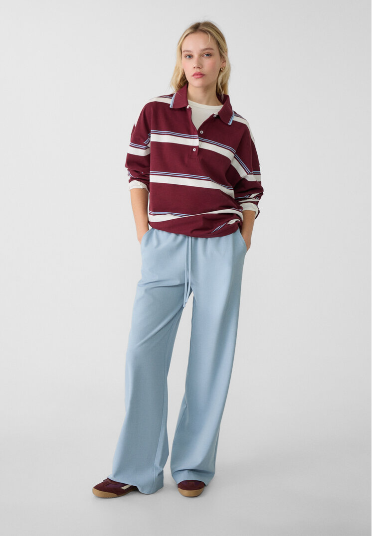 Stradivarius Pantaloni Lungi Eleganți Fluizi Azuriu S