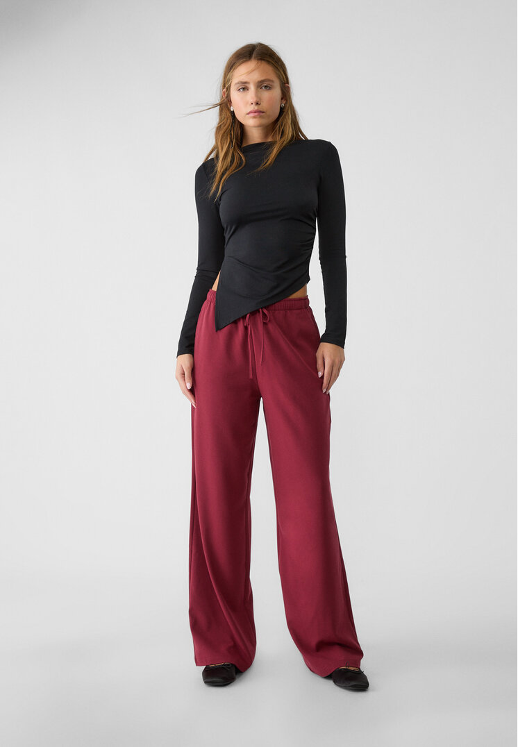 Stradivarius Pantaloni Lungi Eleganți Fluizi Roșu Închis M