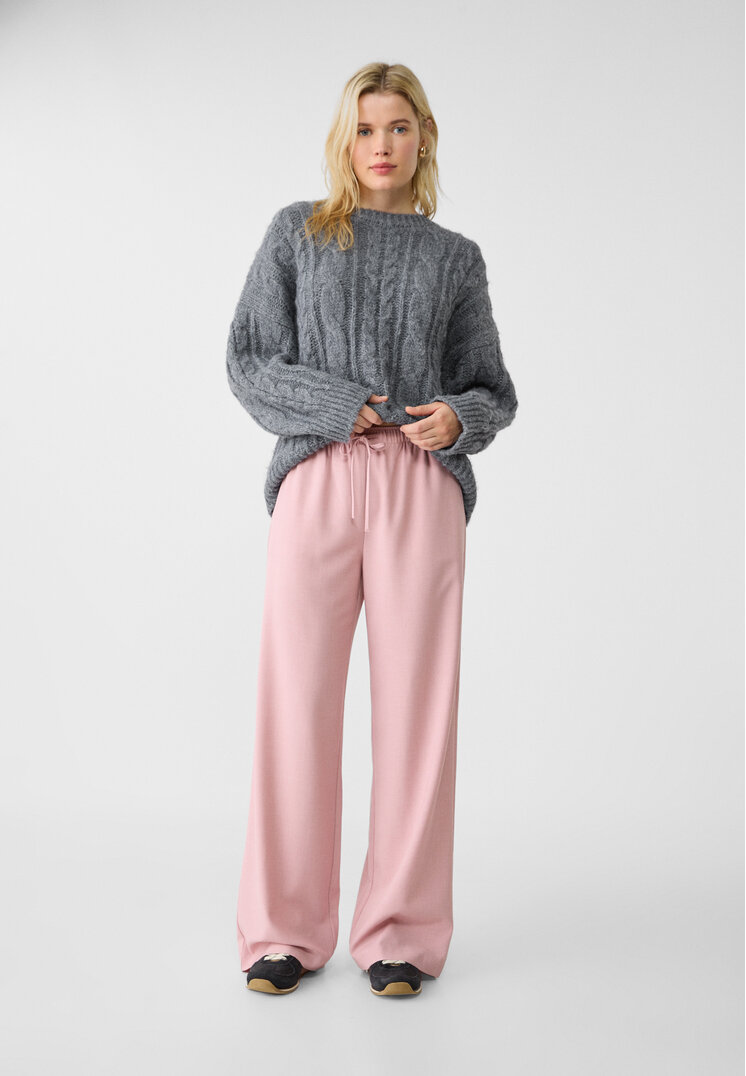 Stradivarius Pantaloni Lungi Eleganți Fluizi Roz Pastel M