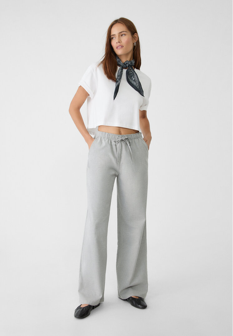 Stradivarius Pantaloni Lungi Eleganți Fluizi Gri S