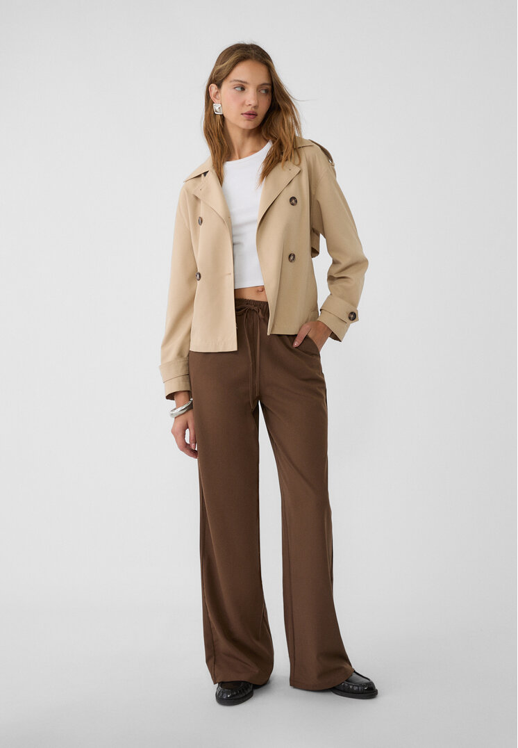 Stradivarius Pantaloni Lungi Eleganți Fluizi Maro M