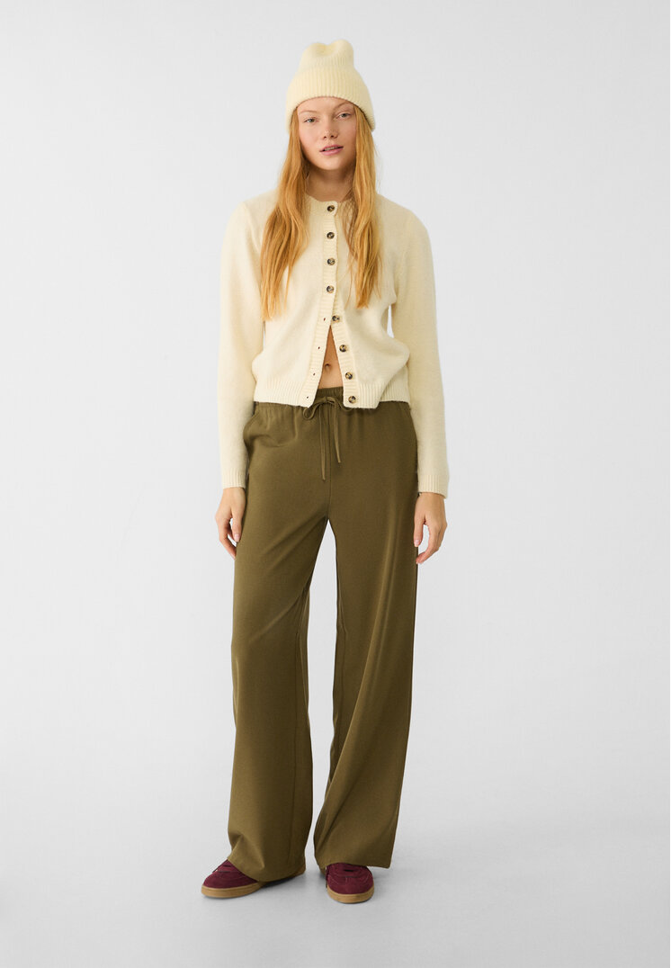 Stradivarius Pantaloni Lungi Eleganți Fluizi Kaki Xs