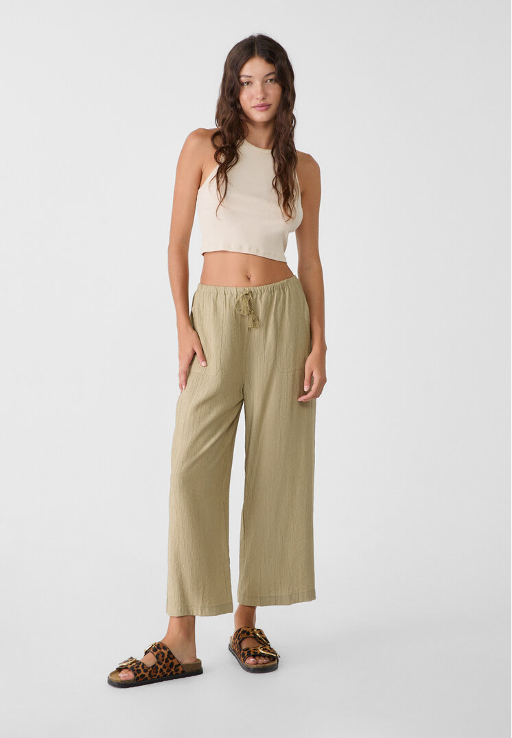 Stradivarius Pantaloni Culottes Fluizi Kaki S
