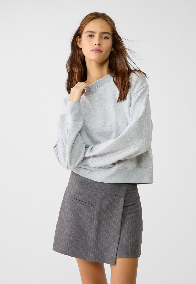 Stradivarius Fustă-Pantalon Petrecută Cu Dungi Gri Închis S