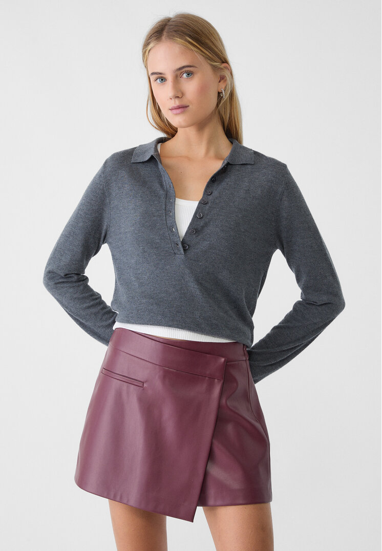 Stradivarius Fustă-Pantalon Petrecută Din Imitație De Piele Grena S