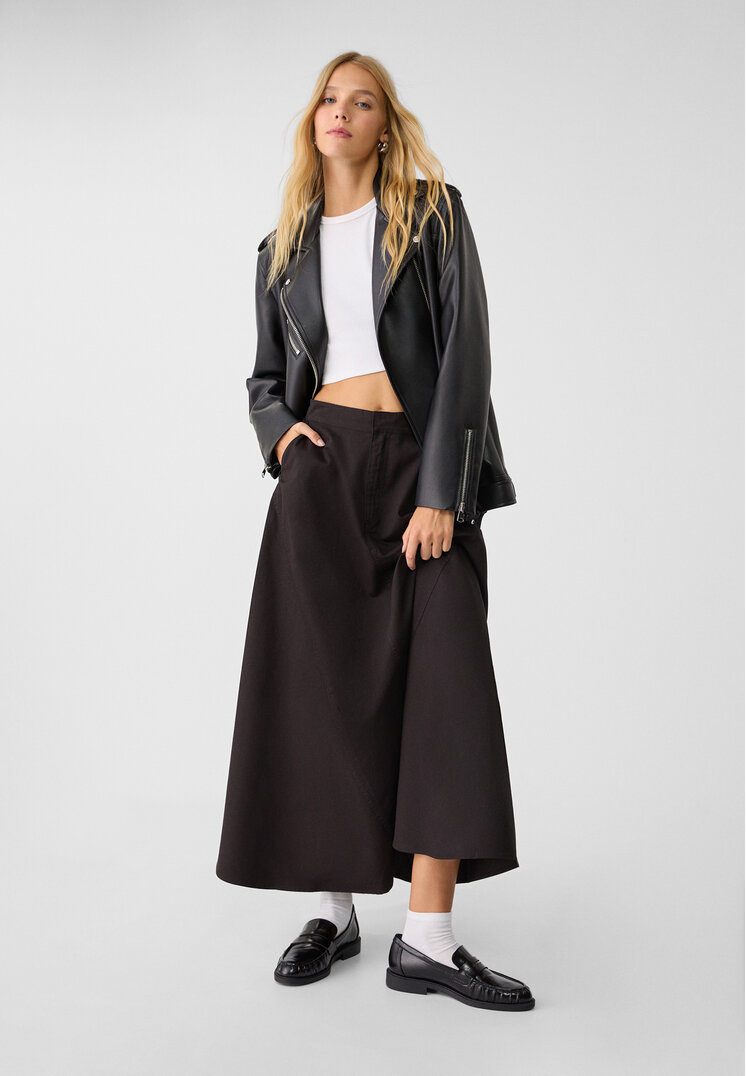 Stradivarius Fustă Fluidă Midi Capă Negru Xl