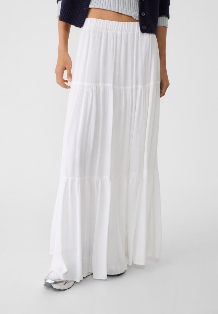 Stradivarius Boho midi skirt  White S