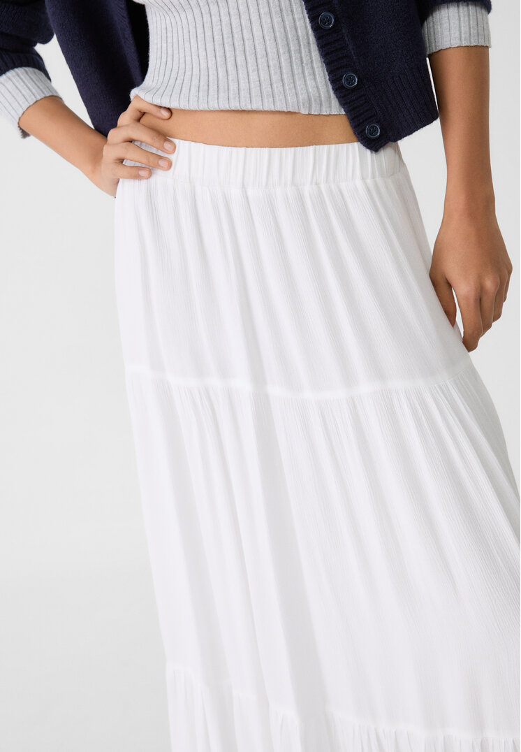 Stradivarius Boho midi skirt  White S