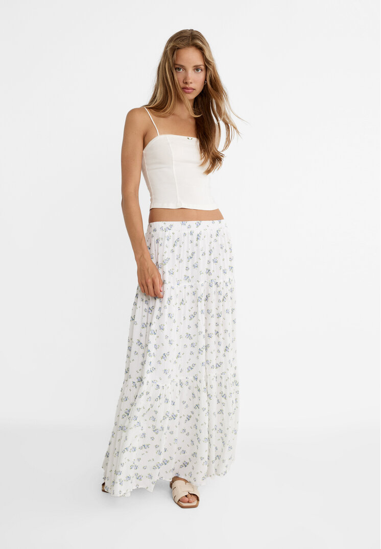 Stradivarius Fustă Midi Boho Ecru Xl