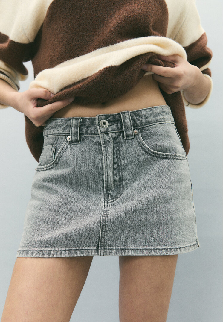 Stradivarius Fustă-Pantalon Din Denim Gri Perlat 38