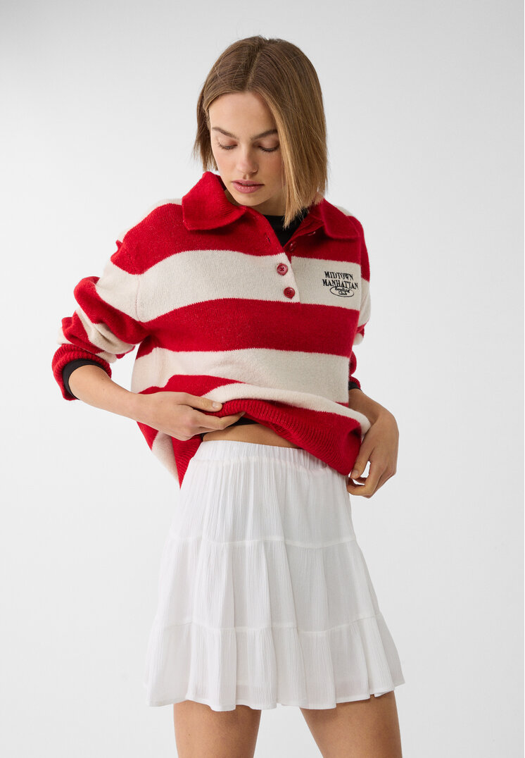 Stradivarius Fustă Mini Vaporoasă Cu In Alb Xs