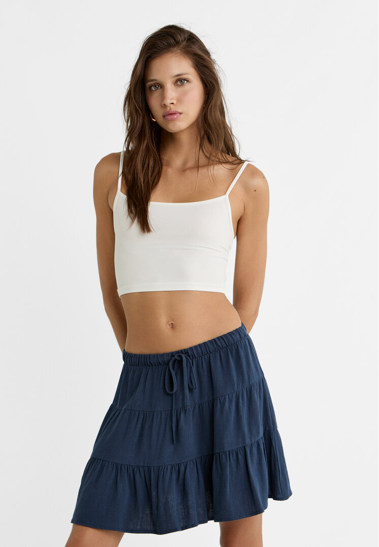 Stradivarius Minirock im Trachtenlook mit Leinenanteil Marineblau XS